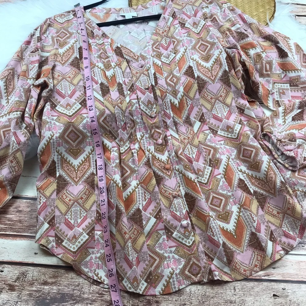 🔴J. Jill Pink and Brown Geometric Blouse - Picture 5 of 8